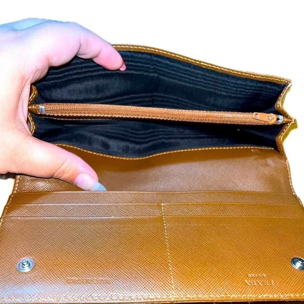 PRADA Milano Saffiano Long Leather & Nylon Fold Wallet, Brown/Copper, Italy - Picture 7 of 14